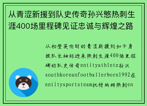 从青涩新援到队史传奇孙兴慜热刺生涯400场里程碑见证忠诚与辉煌之路 ⚽🔥